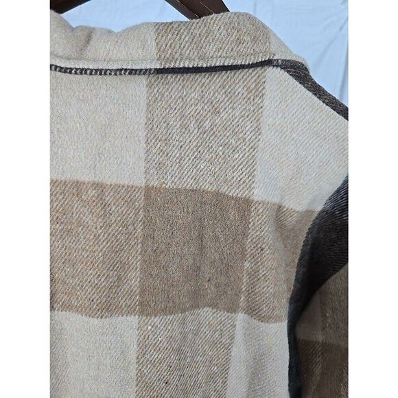Plaid Snap-Front Men’s Jacket Brown Cotton Blend 2XL Check Pattern Shacket - Picture 3 of 9